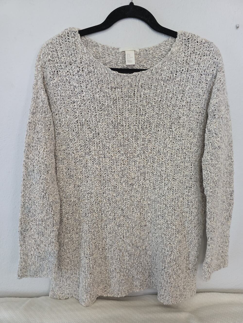H&M Marled Open Knit Tunic Sweater Coastal Grandma Cream Black Beige Speckled M